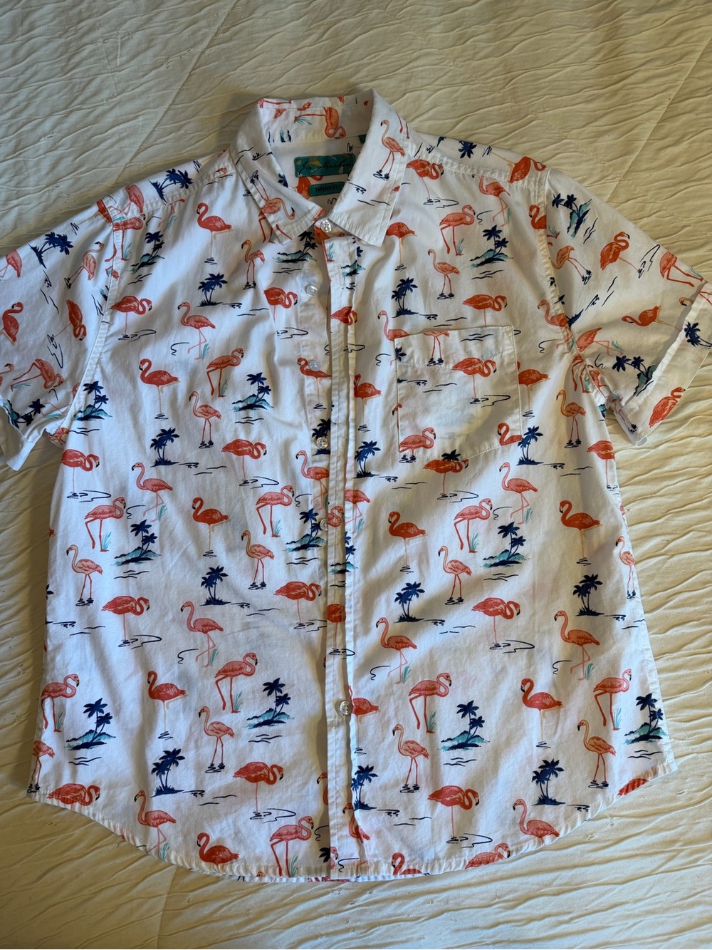 Joe Marlin Flamingo Hawaiian Shirt Mens M Cotton Tapered Fit Button DownTropical